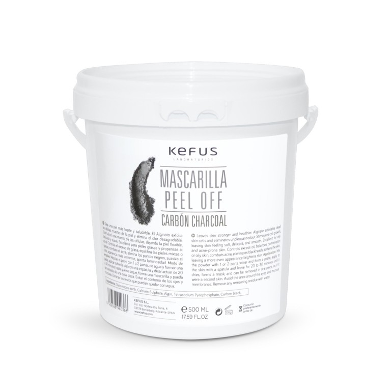 Mascarilla peel off de alginato Carbón 500 gr Kefus