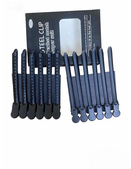 Pinza Metalica Negra Peluqueria 12 unidades